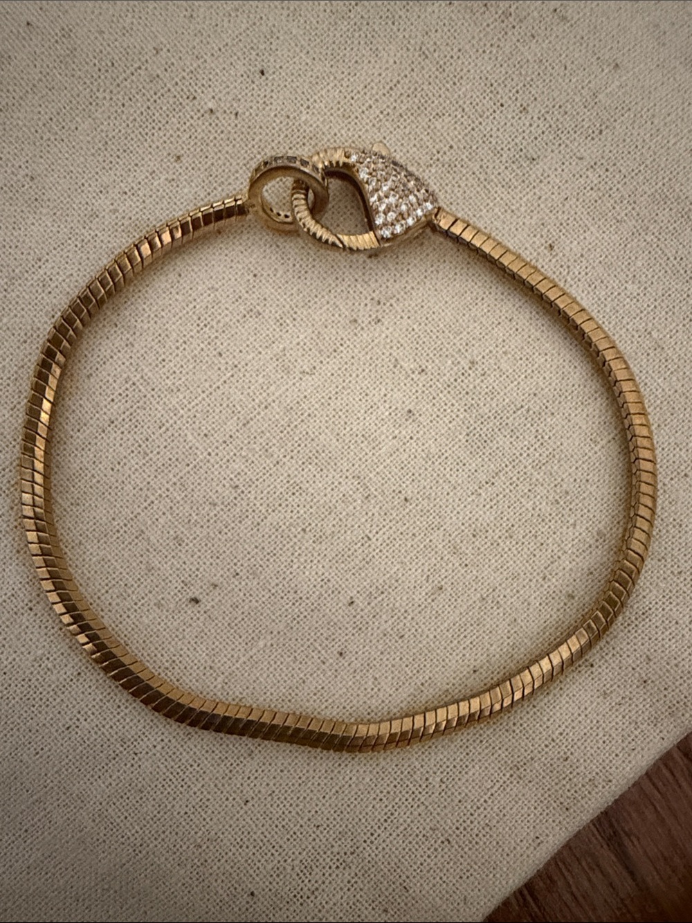 Anthropologie Gold Pavé Clasp Snake Chain Bracelet